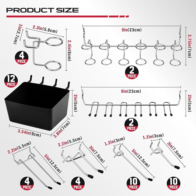 300-Piece Pegboard Hook Set, Pegboard Organizer Accessories for Hanging, Durable Metal Hooks for Tool Organization, Garage, Workshop, and Craft Storage