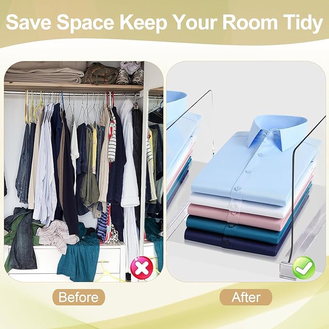 Acrylic Shelf Dividers for Closet Organization, Closet Shelf Organizer Closet Organizer for Bedroom, Closet Dividers for Shelves Clear Acrylic Shelf Dividers Clothing Divider Shelf (Clear,8 Pack)