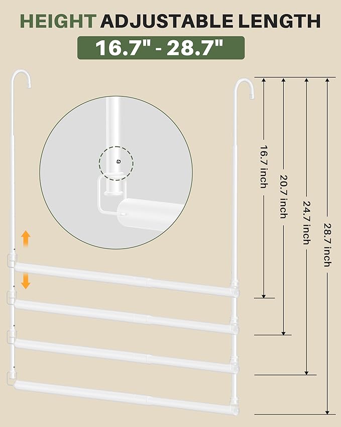 Hanging Closet Rod, 2 Pack Adjustable Height & Width Closet Rods for Hanging Clothes-Closet Extender Hanging Rod Space-Maximizing Design Suitable for Hanging and Drying Clothes, White