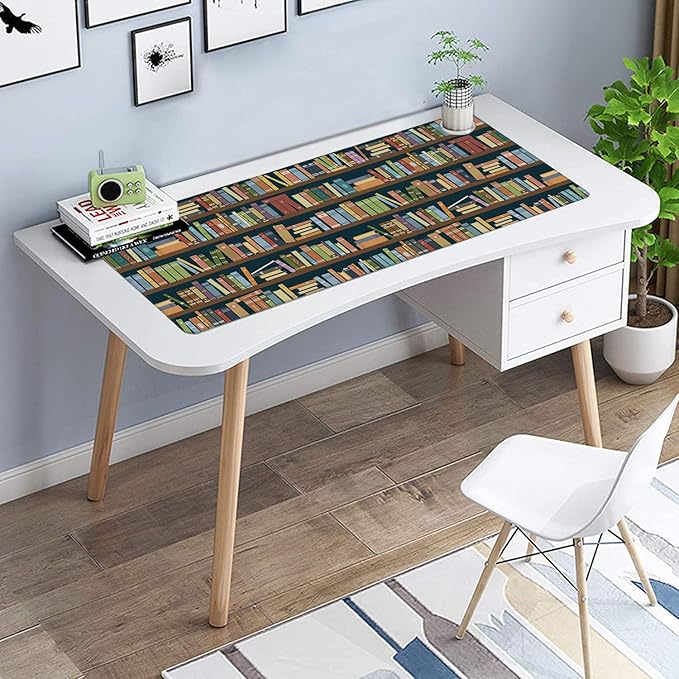 Bookshelves Full of Books Gaming Mouse Pad XXL Large Desk Mouse Pad Keyboard Mat with Stitched Edges Waterproof Non-Slip Desk Mat for Laptop,Keyboard,Computer 35.4 * 15.7 Inch