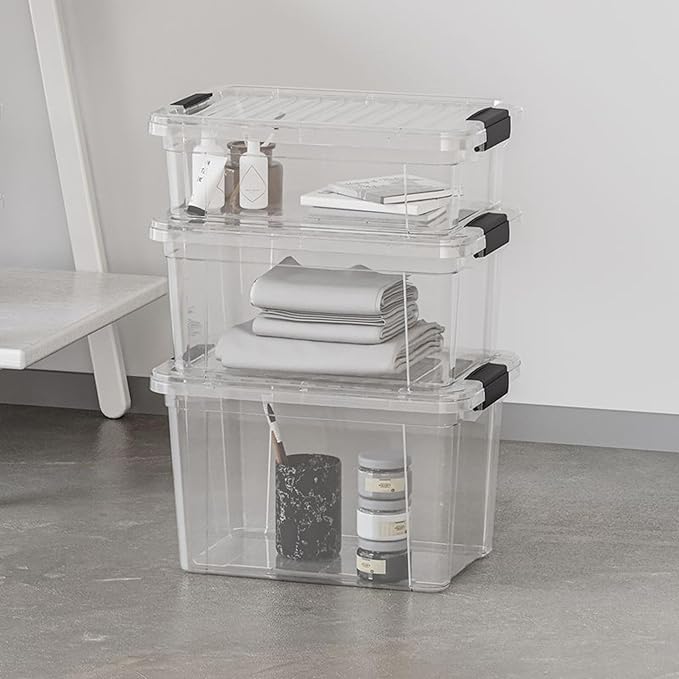 Superio Storage Bins with Lids- 8 Pack, 6.6 Qt Clear Boxes for Organizing, Stackable Plastic Containers- BPA Free, Non-Toxic, Odor Free, Organizer for Home, Office, Dorm