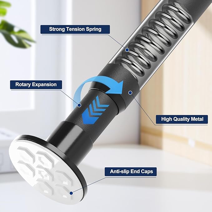 No Drilling Closet Rod, 27.5-82 Inches Hanging Closet Rod for Clothes, Closet Bar & Pole Heavy-duty, Closet Rods for Hanging Clothes For Closet Wardrobes Bathroom Laundry RV Curtains,Black