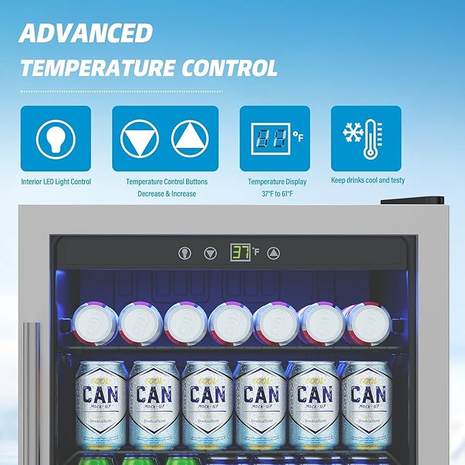 Compact Beverage Refrigerator Cooler,145 Can/4.5 Cubic Feet Mini Fridge with Glass Front Door for Soda, Beer, Wine, Small Refrigerator with Adjustable Shelve Digital Display(Silver)