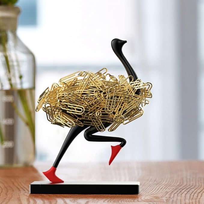 Running Ostrich Magnetic Paper Clip Holder and Jewelry Storage Organizer, for Paperclips, Staples, Push Pins, Hairclips, Decorative Desk Accessory for Home Office (Pink)
