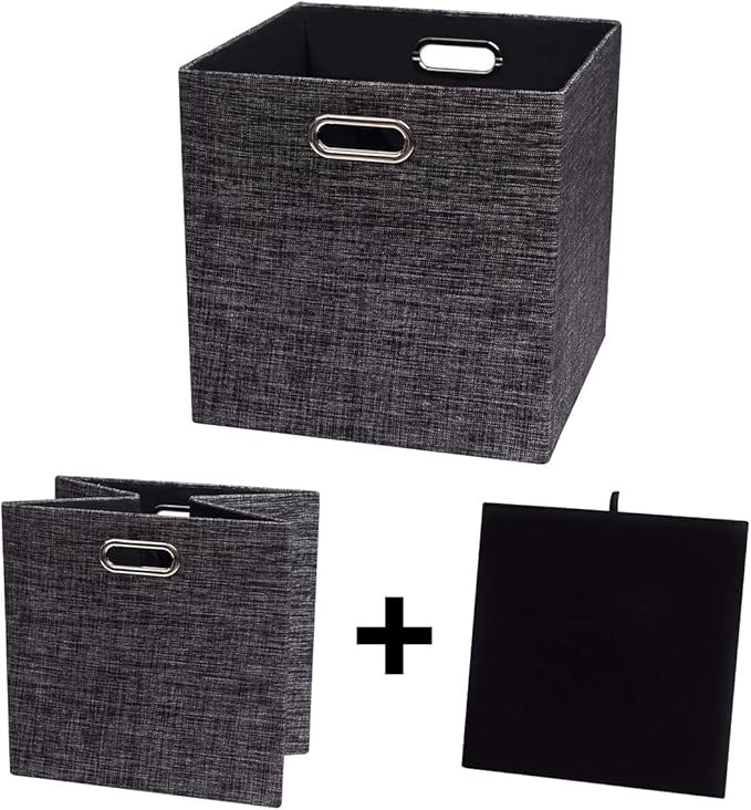 Posprica Fabric Storage Cubes,13×13×13 cube storage bins, Foldable Drawers Baskets Containers for Shelf Cabinet Bookcase,Thick and Heavy Duty (4pcs, Black)