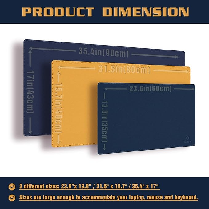 K KNODEL Desk Mat, Blotter, Dual-Sided Office Desk Pad, Waterproof Desk Mat for Desktop, Desk Blotters, PVC Leather Pad Protector (Dark Blue, 23.6" x 13.8")