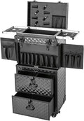 Rolling Makeup Case, Beauty Salon Cosmetic Luggage Travel Organizer with Combination Locks, with 4 Storage Compartments and Wheels for Barber, Travel Makeup Hair Styling