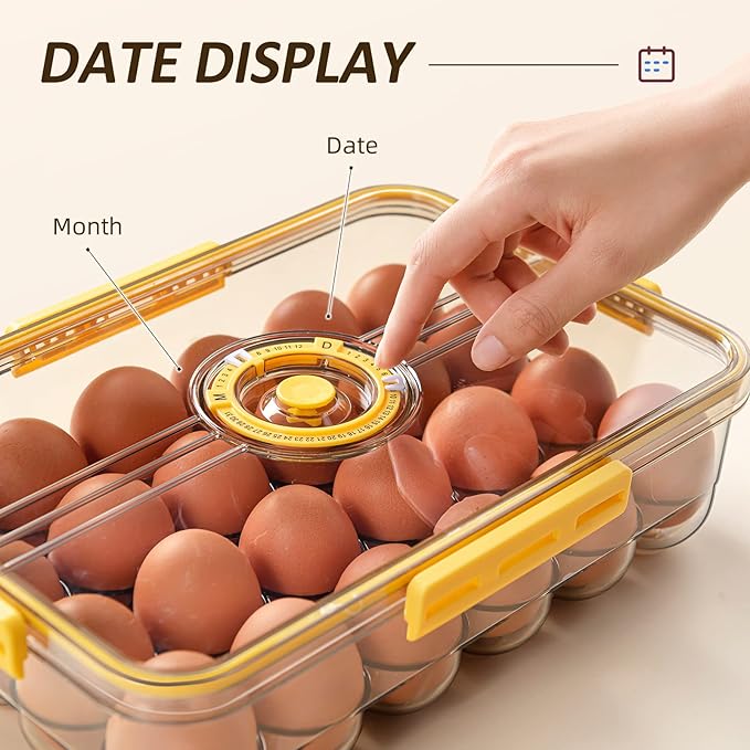 CottonColors Egg Holder for Fridge - 24 Egg Plastic Organizer with Lids (2 pack)