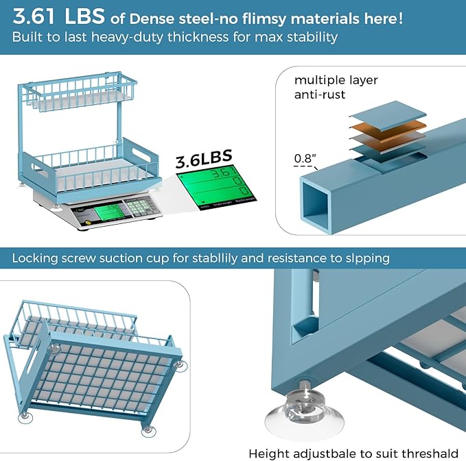 2 Pack Under Sink Organizer Storage 2-Tier Premium Metal Pull-Out Racks, Height Adjustable, Easy Installation | Kitchen & Bathroom Organizers Teal