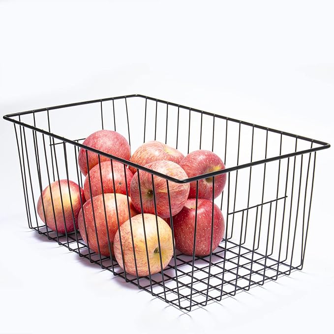 4 Pack Freezer Organizer Bins - Stand up Freezer Organizers for 16 Cu.Ft Upright Freezer, Easily Get Food Improve Air Circulation, Wire Storage Baskets, Black