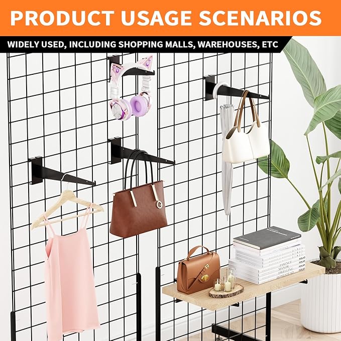 8" Grid Wall Knife Holder Brackets,10 PCS Black Metal Grid Wall Brackets, Grid Wall Accessories with Lip, for All 3" Grid Panels