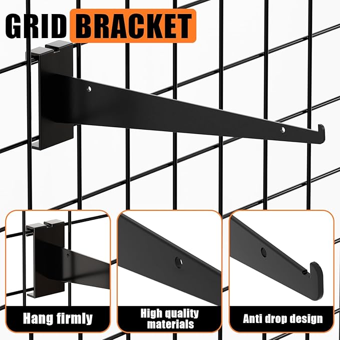12" Grid Wall Knife Holder Brackets,10 PCS Black Metal Grid Wall Brackets, Grid Wall Accessories with Lip, for All 3" Grid Panels