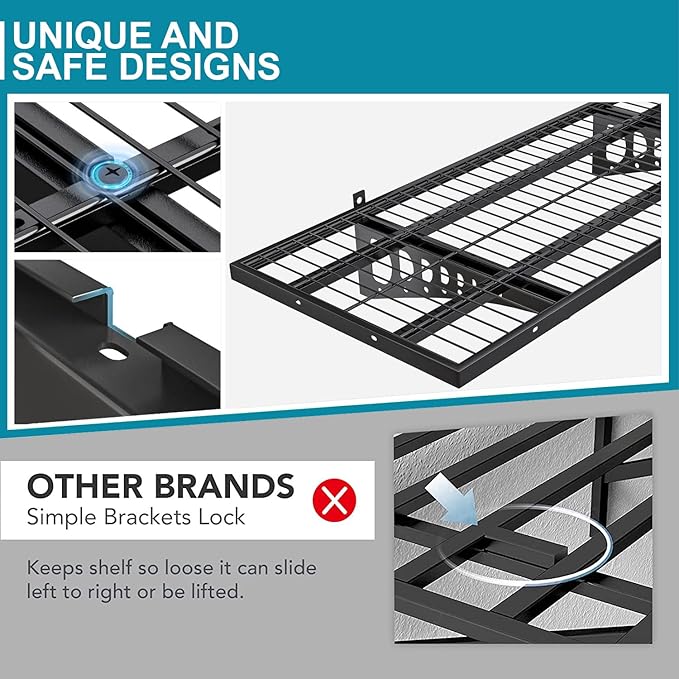2-Pack 1.5×3.8ft Garage Wall Shelving, 18×45.6 inches Heavy Duty Wall Mounted Shelves, Garage Storage Shelf, 500 lbs Load Capacity, Black (Black, 2 Pcs 1.5 * 3.8 ft)