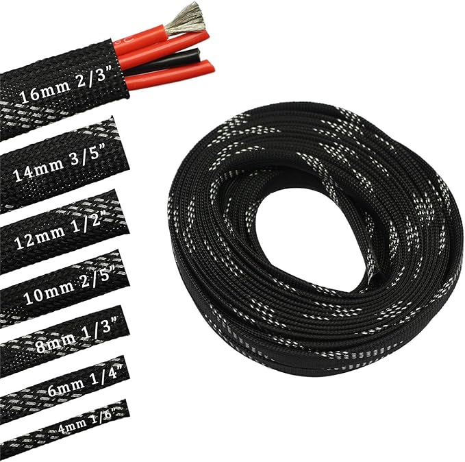 30ft PET Expandable Sleeving Wire Cable Sleeve (1/2", Silver&Black)