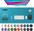 Aothia Leather Desk Pad Protector, Mouse Pad, Office Desk Mat, Non-Slip PU Leather Desk Blotter, Laptop Desk Pad, Waterproof Desk Writing Pad for Office and Home (Turquoise,36" x 17")
