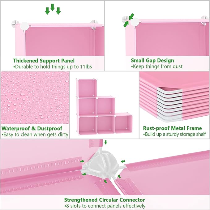 C&AHOME Cube Storage Organizer, 6-Cube Shelves Units, Closet Cabinet, DIY Plastic Modular Book Shelf, Ideal for Bedroom, Living Room, Office, 36.6" L x 12.4" W x 36.6" H Pink UPCS06P