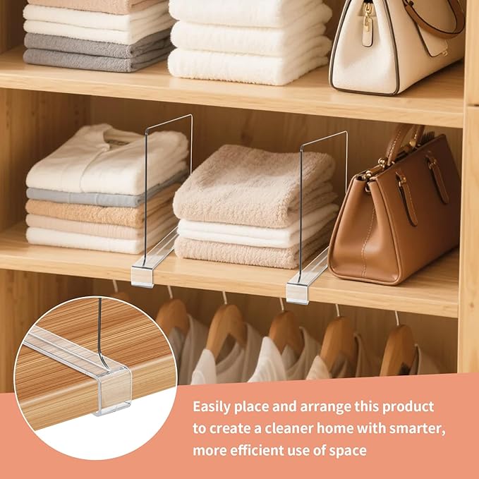 15 Pack Clear Shelf Dividers for Closets, Acrylic Dividers for Shelves, Closet Shelf Divider for Organization,Organizers & Separators for Shelf Storage, Home Closets, Cabinets