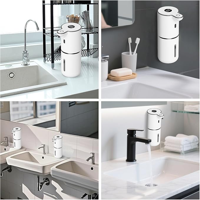 Automatic Foaming Soap Dispenser Touchless, USB Rechargeable Smart Hand Soap Dispenser, 6-Level Adjustable, 12.8oz/380mL Wall Mounted for Bathroom Kitchen Dish Soap