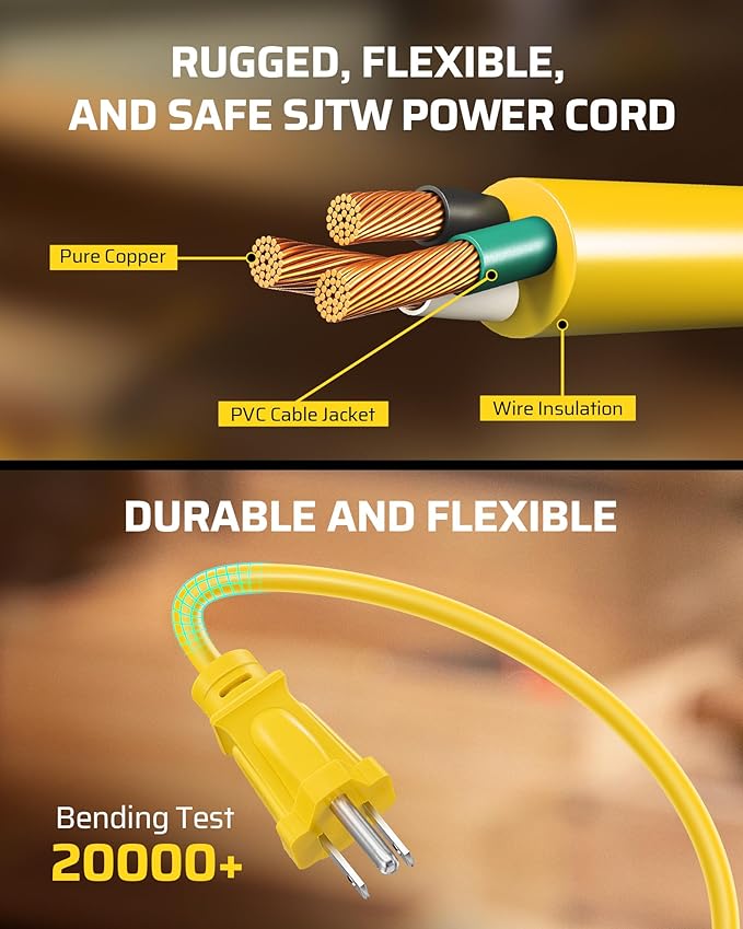 DEWENWILS Cord Reel with 4 Power Outlets, 2-USB Ports(3.4A Fast Charge), 25FT Retractable Extension Cord Reel, Heavy Duty SJTW 16/3 Cable, 13A Circuit Breaker, Hand Wind, UL Listed