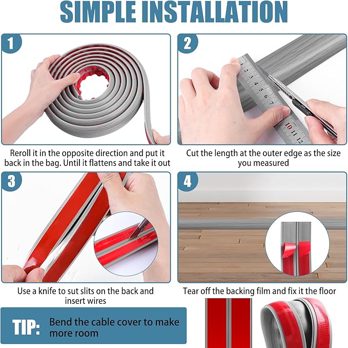 Floor Cord Covers for Wires 3.3FT Cable Hider Wire Cover Self Adhesive Cord Hider Floor for Offices, Homes, Workshops, Warehouses Cable Cavity 0.39" W x 0.27" H