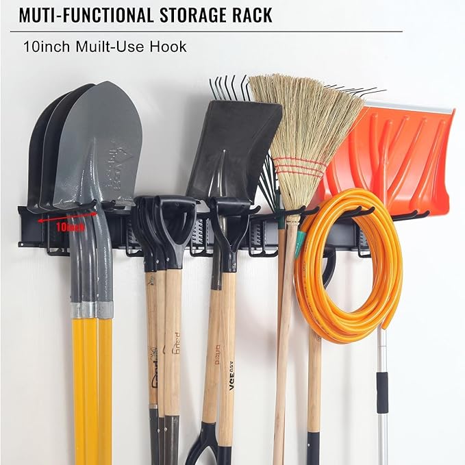 Wall Mount Tool Storage Rack, Garage Organization, Heavy Duty Garage Storage Tool Organizer, Garden Tool Wall Hooks and Hangers, Hold Up to 350lbs Black 2Pack