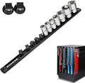 1/2" Magnetic Socket Holder Organizer - Aluminum Alloy Socket Rail Tray for Tool Box Drawer, Socket Rack with Extra 2Pcs Replacement Clips for Automotive Garage(Black)
