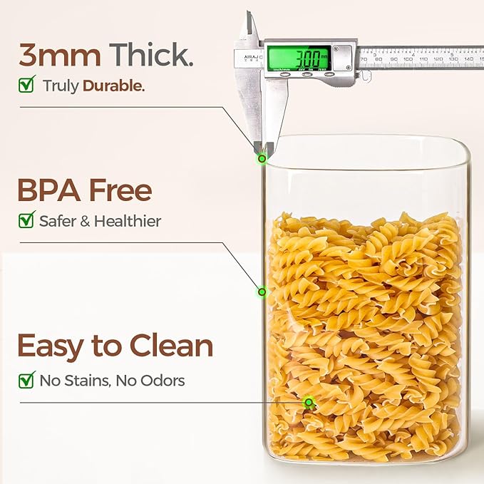 ComSaf 1.2 Gallon Wide Mouth Flour Sugar Storage Containers 2 Pcs, 4.6 Qt Glass Storage Containers with Lids, Large Pantry Glass Jar with Lid, Big Jars for Rice, Flour, Sugar, Cereal, Cookie, Coffee