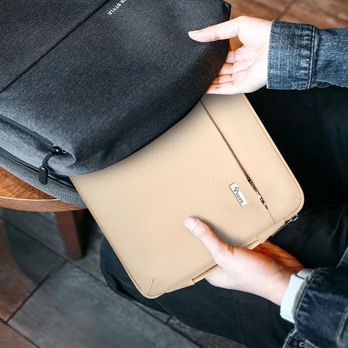 Voova Laptop Sleeve Case 15.6 16 Inch with Handle, 360° Protective Waterproof Slim Computer Bag Cover Compatible with MacBook Pro M2/M3/M4 16, HP Acer Lenovo Yoga ThinkPad Asus Laptop, Beige