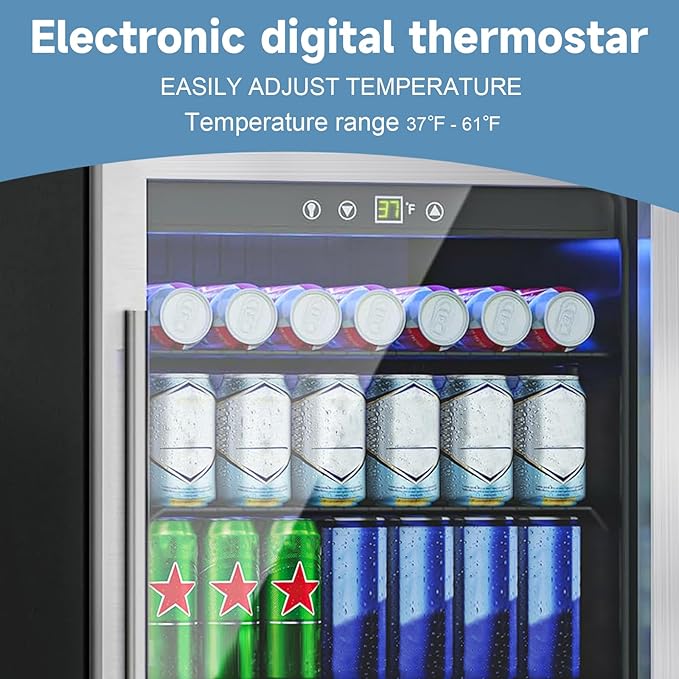 4.5 Cu.Ft Mini Fridge for 145 Cans, Beverage Refrigerator with Glass Door and Digital Display, Small Drink Fridge with Adjustable Shelves for Soda, Beer, or Wine, Compact Fridge for Bar Office