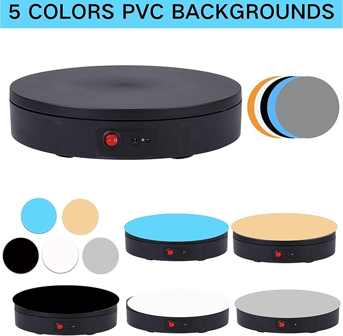 JAYEGT Motorized Rotating Display Stand, 330Lbs Load，360 Degree Electric Rotating Turntable for Photography Products Display，Live Show,Remote Control +5 Colors Backgrounds (Black/8.66inch /Wired)