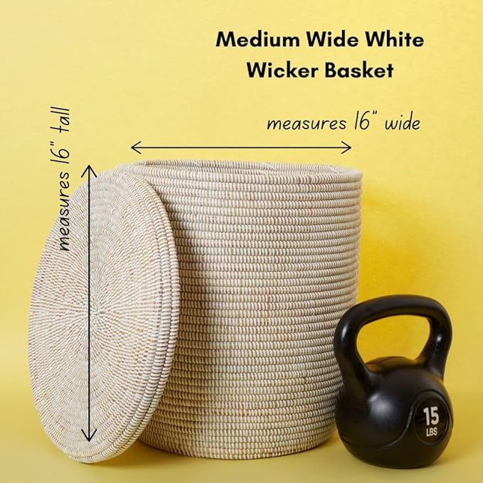 Storage & Organization, Decorative Baskets for your Home, Laundry Hamper, Baby Nursery Toys Bin, Living Room Blankets Storage, Towels Holder, Wicker, Woven, Lid, Wide, White, Set, 4pcs