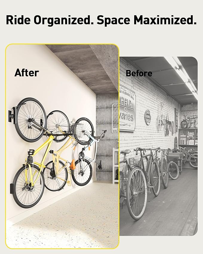 Alphamount AM Swivel Bike Wall Mount, Metal Wall Bike Rack with Durable Sleeves, Space-Saving Vertical Bike Rack with 180° Swivel for Home and Garage, Bike Storage Hanger Mount Up to 66 lbs, 1-Pack