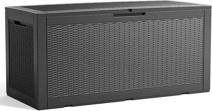 100 Gallon Waterproof Large Resin Deck Box, Lockable Storage Container for Patio Cushions, Garden Tools, Indoor & Outdoor (Black)