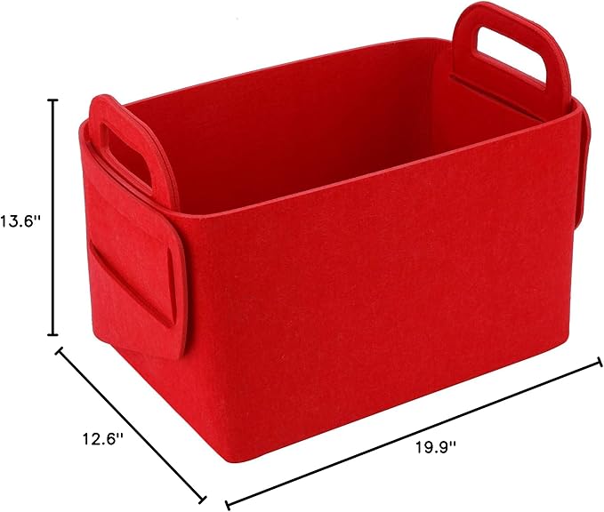 Minoisome Storage Basket Felt Storage Bin Collapsible& Convenient Box Organizer with Carry Handles for Office Bedroom Closet Babies Nursery Toys Laundry (Red, 19.9inch（L）×13.6inch（W）×12.6inch（H）)