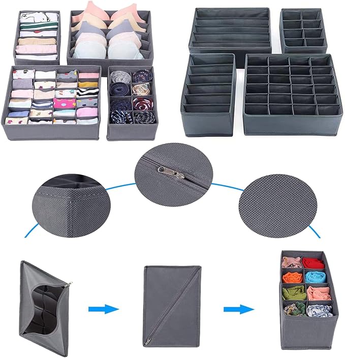 Dresser Drawer Organizer 8 Pack Clothes Underwear Sock Storage Beige Drawer Dividers Grey Foldable Closet Organizer Storage Box Dresser Drawer Organizers