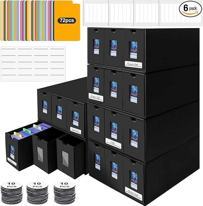 10800+ Card Storage Box, 2000+ Toploader Storage Box for Commander Display,with 72 Dividers, Labels & Tapes,Fit for TCG, PTCG, MTG