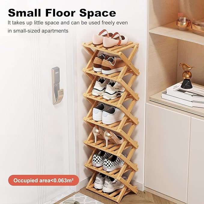 YYW Bamboo Shoe Rack for Entryway, Free Free Standing Shoe Racks Shelf Closet, Widen Foldable Vertical Shoe Storage Organizer for Living Room
