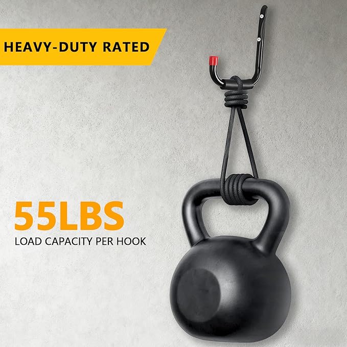 6 Pack Garage Hooks Heavy Duty with EVA Pads and Rubber End Caps, 9.48inch Steel Kayak Storage Hooks for Hanging Bikes, Ladders, Folding Chairs and Garden Tools