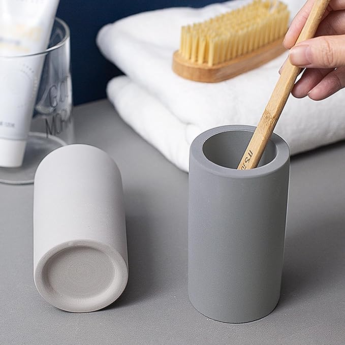 2Pcs Diatomite Toothbrush Holder for Bathroom Sink, Countertop Organizer, Quick Dry Stand Cup for Toothpaste, Razors, Makeup Brushes - Water-Absorbent & Quick-Drying (Beige, Height 4.3")