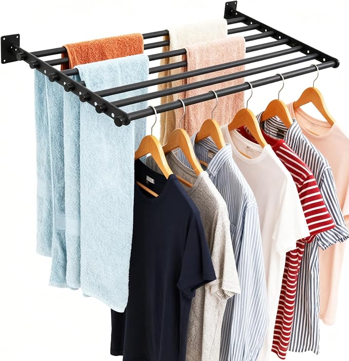 Wall Mounted Drying Rack, 28 Inches Wall Laundry Drying Rack Collapsible Indoor Clothes Drying Rack for Hanging Clothes