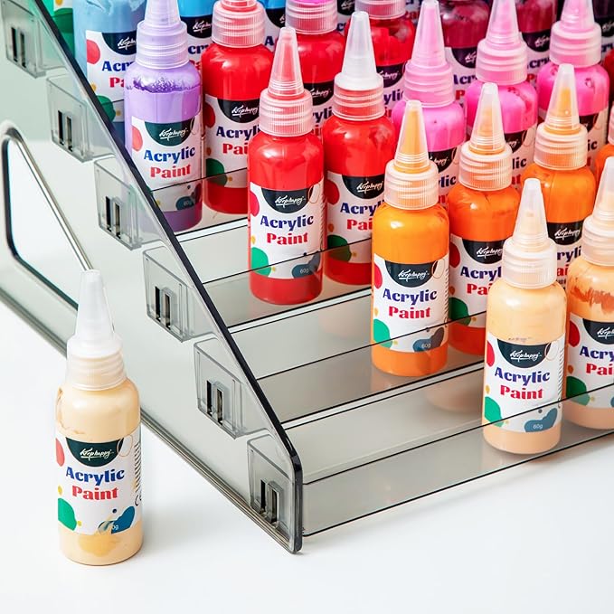 Acrylic Paint Organizer (7 Tier), Painting Bottle Holder, Clear Nail Polish Holder Rack Shelf, Acrylic Paint Storage Organizer, Craft Holder Rack for Alcohol Inks and Food Coloring (Black Clear)