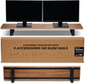 Moodular Wooden Monitor Stand 45.6” (116cm) Large Desk Organizer with Metal Slide Rails for Drawer, Tray, Laptop, Tablet, Phone & Headphones Customizable Riser for Organized Workspace Walnut