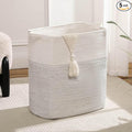 Tall Laundry Basket With Handles,Woven Cotton Rope Big Laundry Hamper Sorters,Versatile Storage for Dirty Clothes,Baby Toys,and Blankets in Bathroom, Nursery,and Living Room (White/Black Line, 68L)