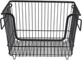 Freezer Organizer Bin, Stackable Wire Basket for Freezer, Heavy Duty Metal Storage Basket with Easy Access Front Opening, for Fruits Meat Vegetables in Kitchen Home Use, Bl