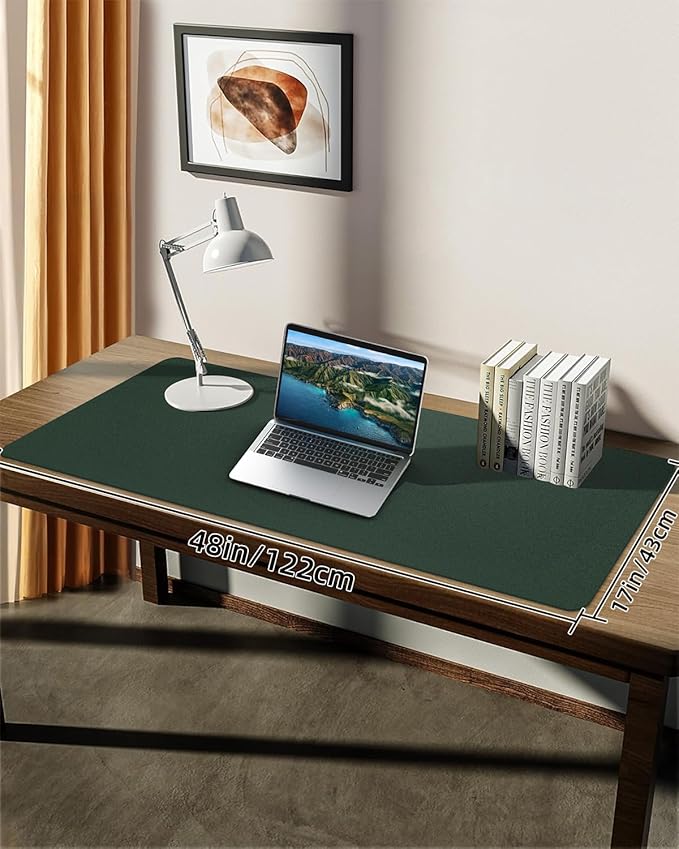 Leather Desk Pad Protector, Large Mat, Mouse Pad, Non-Slip PU Leather Blotter, Cover for Keyboard and Mouse, Office & Home (Dark Green, 48" x 17")