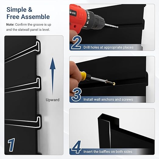 Slatwall Panel 4 FT x 4 FT, Interlocking Slat Wall Paneling, Wall Mounted PVC Wallpanel, Suitable for Garage Storage and Organizer, Slatwall Board, Shelves - Black