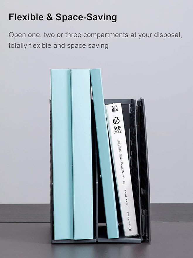 Leven Collapsible Magazine File Holder/Desk Organizer for Office Organization and Storage with 3 Vertical Compartments, Dark Grey,