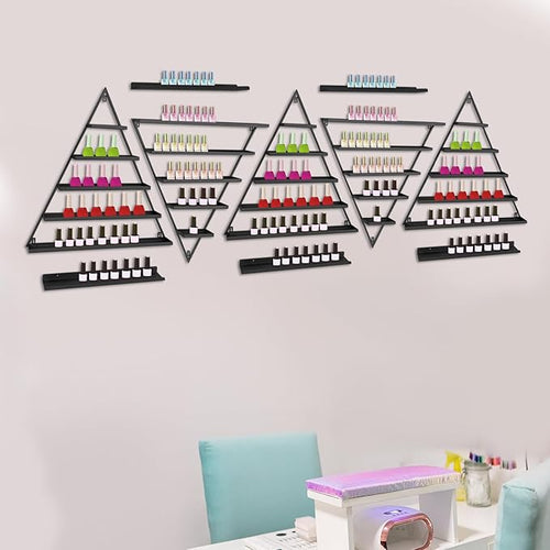 10PCS Black Triangular Nail Polish Racks, 5 Tiers Wall-Mounted Cosmetic Display Rack Nail Polish Racks Lipstick Perfume Wall Shelf Essential Oil Organizers for Home Spa Nail Salon Shop