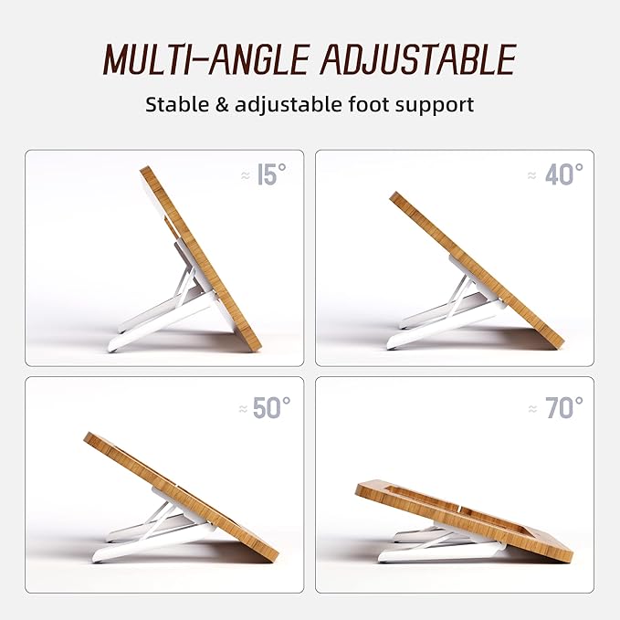 Bamboo Tablet Drawing Stand - Portable & Adjustable 5 Angles,Laptop Stands Riser, Book Reading Stand,Compatible with 9.7/10.2/10.5/10.9/11 inches