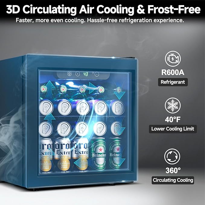 Beverage Refrigerator Cooler - 12 Bottle 50 Can Mini Fridge with Glass Door, Soda Wine Beer Drink Fridge - Small Refrigerator for Office Home Bedroom Dorm Bar, 1.3 Cu.Ft, Black